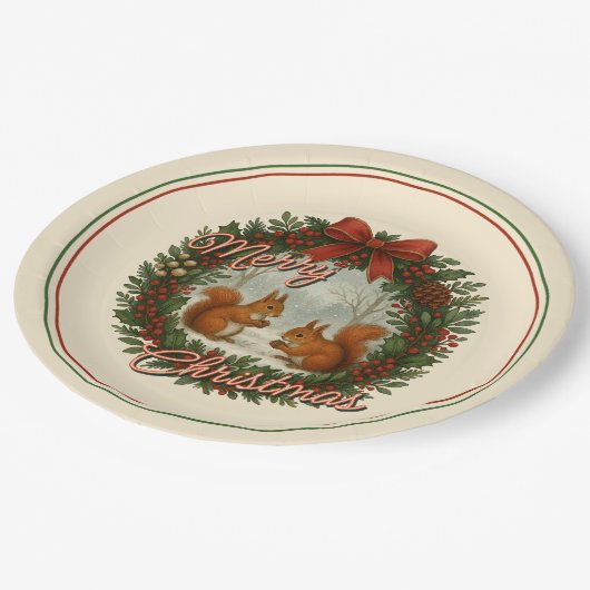 Retro Engelse vakantiekrans met Schattigee eekhoor Papieren Bordje (Gekanteld)