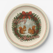 Retro Engelse vakantiekrans met Schattigee eekhoor Papieren Bordje (Voorkant)