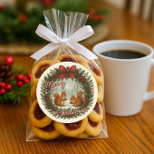 Retro Engelse vakantiekrans met Schattigee eekhoor Ronde Sticker