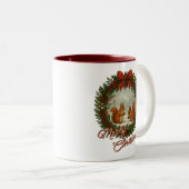 Retro English Holiday Wreath With Cute Squirrels Tweekleurige Koffiemok (Voorkant rechts)