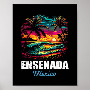 Retro Ensenada Mexico Zonsondergang Vintage Vakant Poster