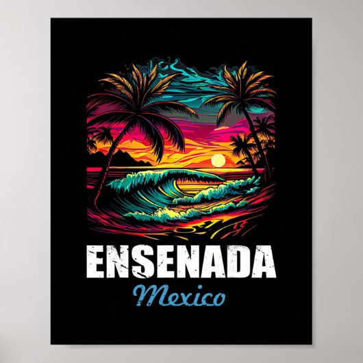 Retro Ensenada Mexico Zonsondergang Vintage Vakant Poster (Voorkant)
