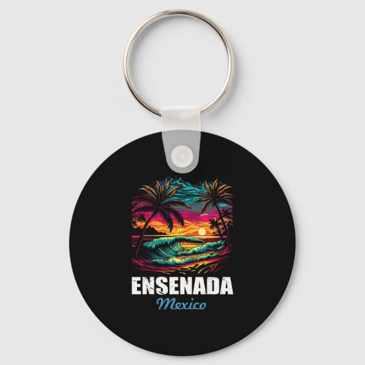 Retro Ensenada Mexico Zonsondergang Vintage Vakant Sleutelhanger (Voorkant)