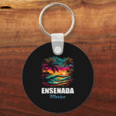 Retro Ensenada Mexico Zonsondergang Vintage Vakant Sleutelhanger (Voorkant)