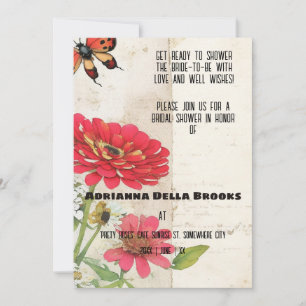 Retro Ephemera Zinnia en Ladybug Vrijgezellenfeest Kaart