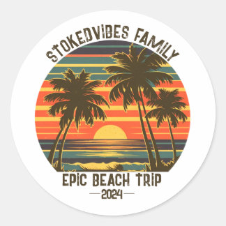 Retro Epic Familie Strandreis Gepersonaliseerde va Ronde Sticker