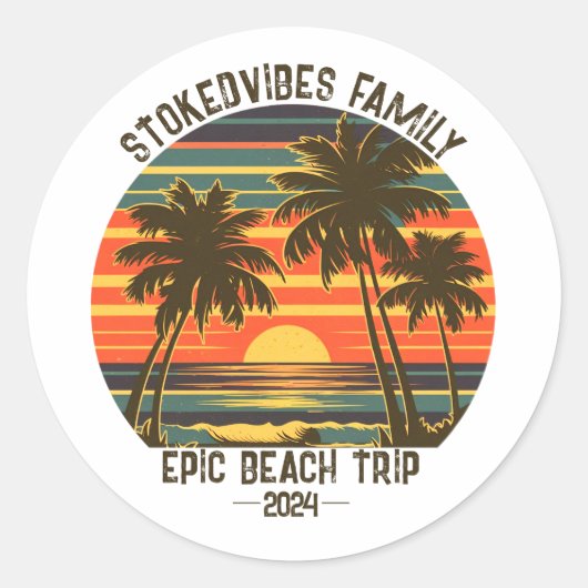 Retro Epic Familie Strandreis Gepersonaliseerde va Ronde Sticker (Voorkant)