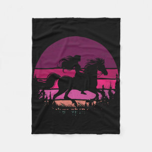 Retro Equestrian Girls Paarden Meisje Rijden Fleece Deken
