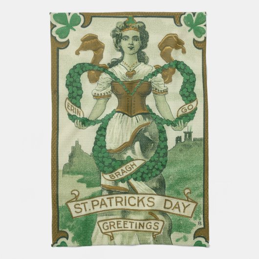 Retro - Erin Go Braugh. St. Patrick's Dag Groeten Theedoek (Verticaal)