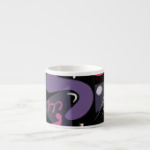 Retro espresso cup zwart, wit, paarse, roze kop (Voorkant)