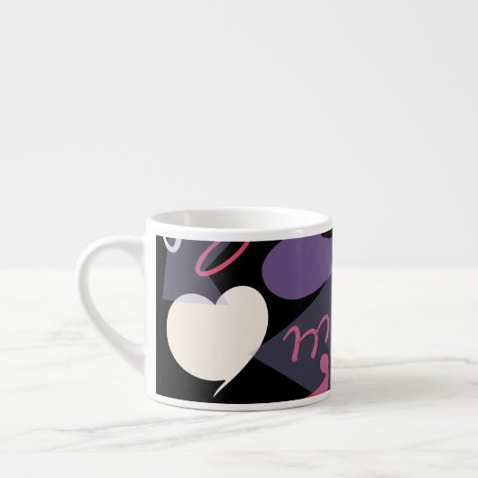 Retro espresso cup zwart, wit, paarse, roze kop (Links)