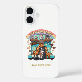 Retro Espresso Kat Coffee Barista Gepersonaliseerd iPhone 16 Hoesje