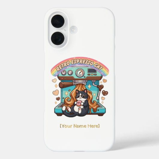 Retro Espresso Kat Coffee Barista Gepersonaliseerd Case-Mate iPhone Case (Achterkant)