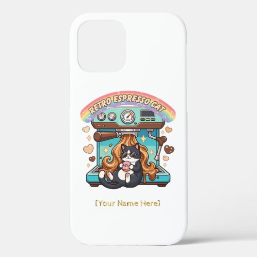 Retro Espresso Kat Coffee Barista Persoonlijk Case-Mate iPhone Case (Achterkant)