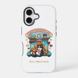 Retro Espresso Schattige Kat Koffie Gepersonalisee iPhone 16 Hoesje