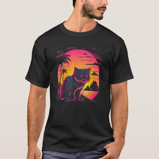 Retro Esthetiek Boze Kat T-shirt (Voorkant)