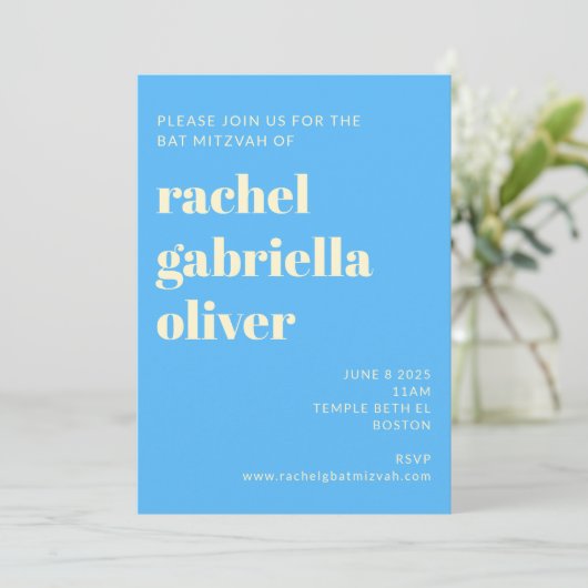 Retro esthetisch checkbord blauw bat balk Mitzvah Kaart (Staand voorkant)