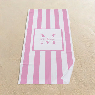 Retro esthetisch roze wit gepersonaliseerd monogra strandlaken