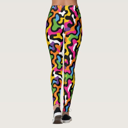 Retro Esthetische Funky Swirls Kleurrijke Patroon  Leggings (Achterkant)