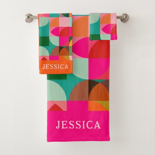 Retro esthetische kleurrijke geometrische patroonn bad handdoek (Insitu)