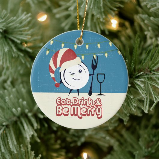 Retro eten drink zijn vrolijk diner bord kerst keramisch ornament (Boom)