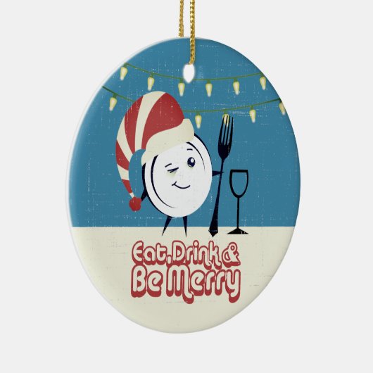 Retro eten drink zijn vrolijk diner bord kerst keramisch ornament (Rechts)