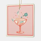 Retro eten, drinken en vrolijk pickleball kerst keramisch ornament (Links)