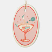 Retro eten, drinken en vrolijk pickleball kerst keramisch ornament (Links)