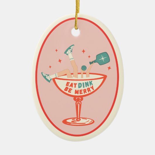 Retro eten, drinken en vrolijk pickleball kerst keramisch ornament (Voorkant)