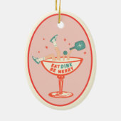 Retro eten, drinken en vrolijk pickleball kerst keramisch ornament (Achterkant)