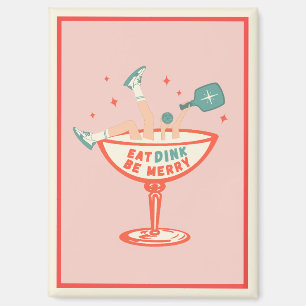 Retro eten, drinken en vrolijk pickleball kerst magneet