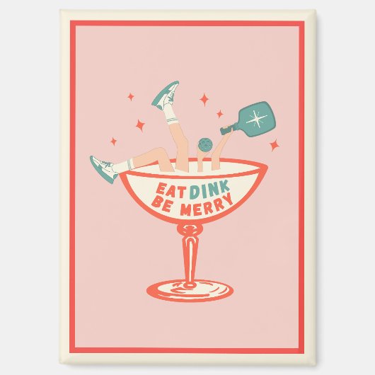 Retro eten, drinken en vrolijk pickleball kerst magneet (Voorkant)