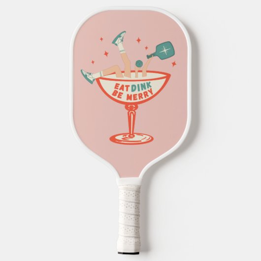 Retro eten, drinken en vrolijk pickleball kerst pickleball paddle (Achterkant)