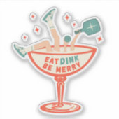 Retro eten, drinken en vrolijk pickleball kerst sticker (Voorkant)
