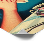 Retro eten Schattige meisje illustratie Poster (Hoek)