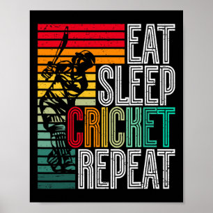 Retro Eten Slapen Cricket Herhaal Poster