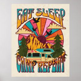 Retro Eten Slapen Kamperen Herhalen Poster
