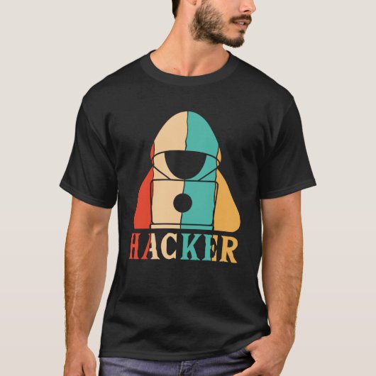 Retro Ethische Hacking Wit Pet Zwart Pet Hacker T-shirt (Voorkant)