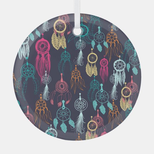 Retro Etnische Doodle: Dreamcatcher Collectie Glas Ornament (Voorkant)