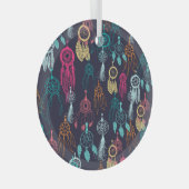 Retro Etnische Doodle: Dreamcatcher Collectie Glas Ornament (Voorkant Rechts)