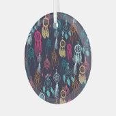 Retro Etnische Doodle: Dreamcatcher Collectie Glas Ornament (Voorkant links)