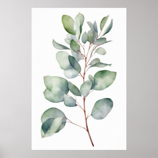 Retro Eucalyptus Print, Watercolor Eucalyptus Poster (Voorkant)