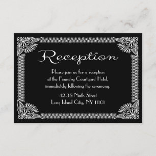 Retro European Black and White Floral Reception Informatiekaartje