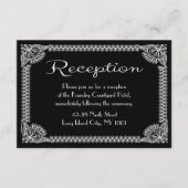 Retro European Black and White Floral Reception Informatiekaartje (Voorkant)
