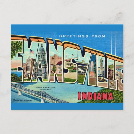 Retro Evansville IN ansichtkaart Briefkaart (Voorkant)