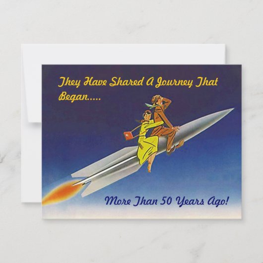 Retro Evening Rocket Shiket Riding Couple Uitnodig Kaart (Voorkant)