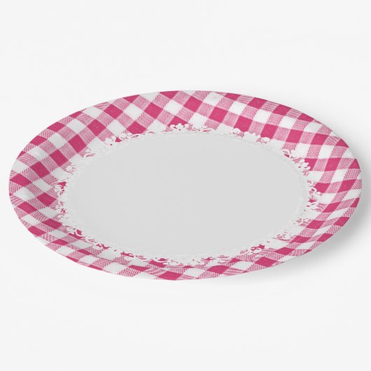 Retro-Everyday_Picnic_Pink-Check_Plaid Papieren Bordje (Gekanteld)