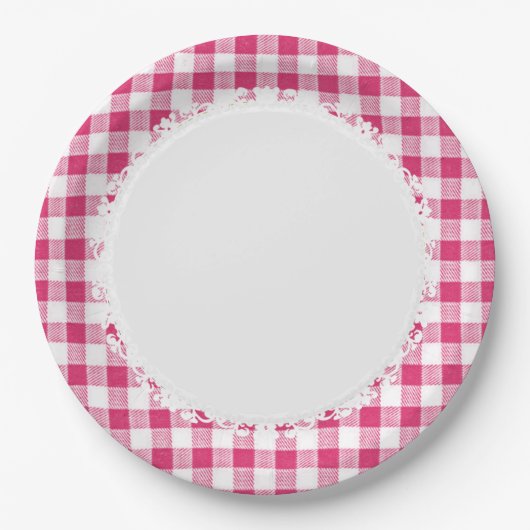 Retro-Everyday_Picnic_Pink-Check_Plaid Papieren Bordje (Voorkant)