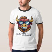 Retro Evil Bull met zonnebril en Get Ready-tekst T-shirt (Voorkant)