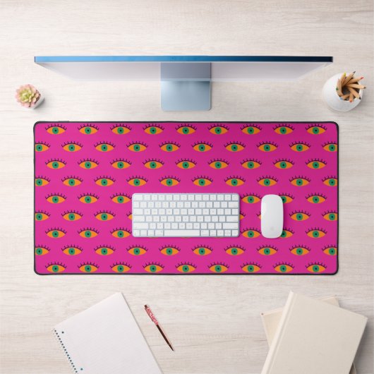 Retro Evil Eye Pattern Fuchsia Roze BOHO Bureaumat (Kantoor 1)